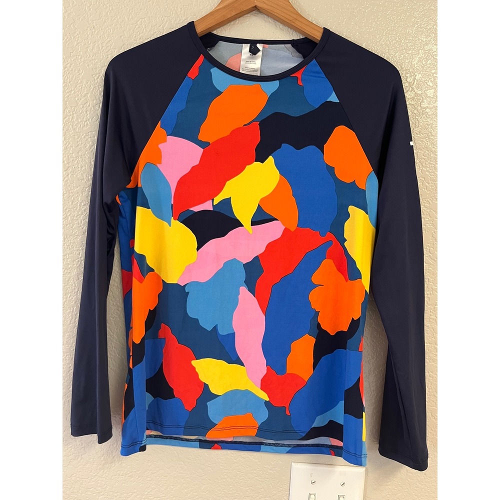 Nautica Womens Rash Guard Swim Shirt Long Sleeve Abstract Print Blue Orange M